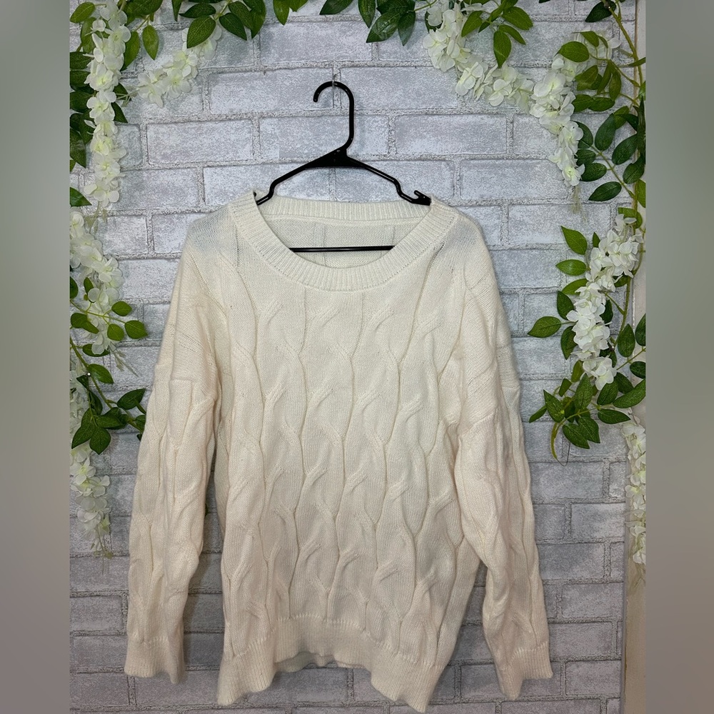 SHEIN LUNE Plus Cable Knit Drop Shoulder Sweater